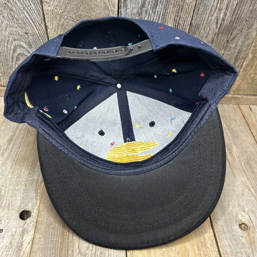 Pac Man Style Video Game Navy Blue‎ Snapback Hat Adjustable Two Tone Flat Brim
